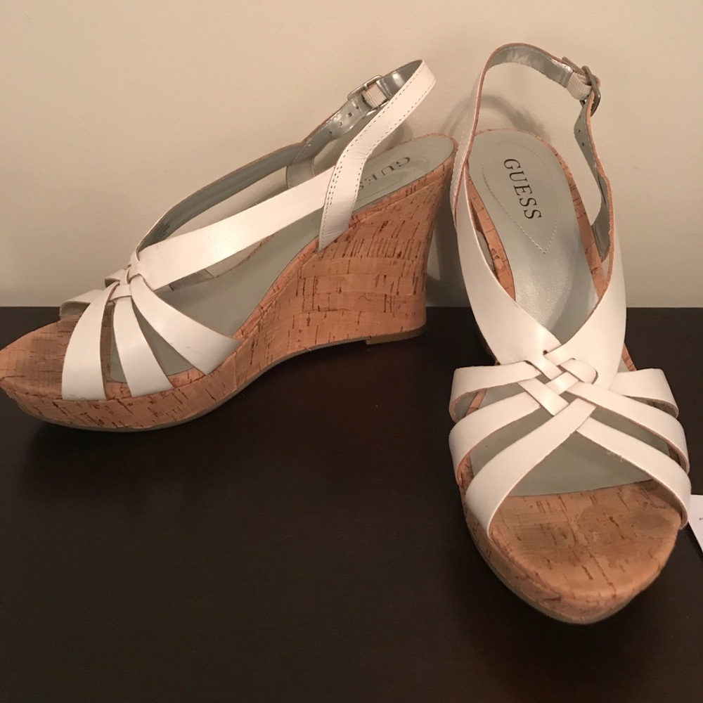 Guess White wedges with cork heels